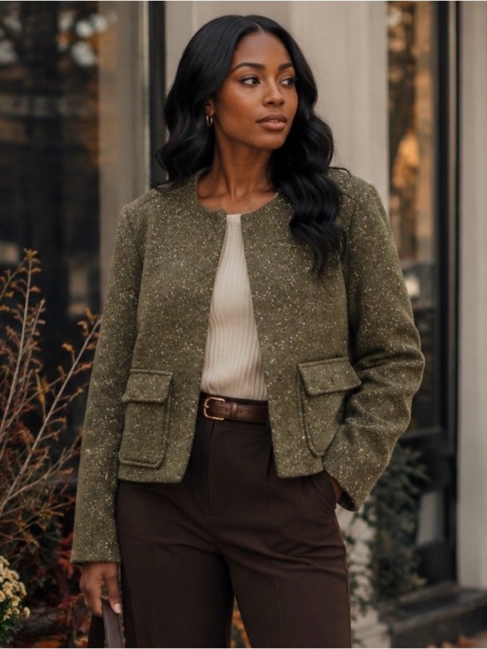 NWOT A new Day green tweed blazer with metallic details size 14